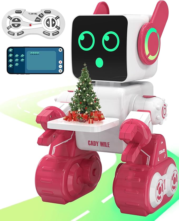 okk Robot Toys for Kids, Programmable Remote Control Robot, Interactive Toys with Coin Bank, LED and Tray, Walking Talking Singing Dancing Gift for Boys Girl（Pink）