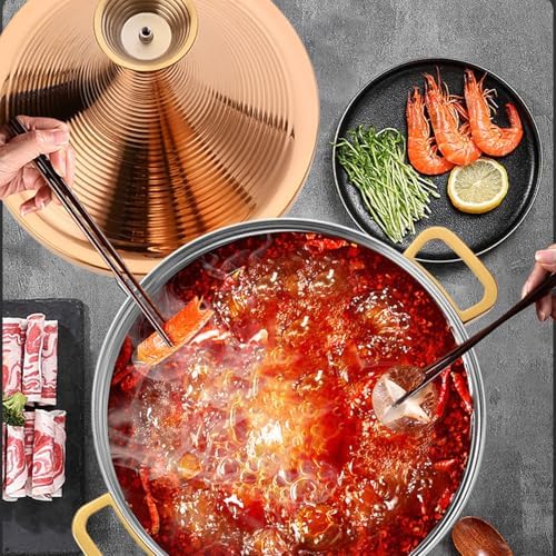 Large Stainless Steel Moroccan Tagine Pot, Non-Stick 30cm Tajine Casserole with Cone Lid & 2 Handles, Elegant Gold Design for Authentic Moroccan Cooking