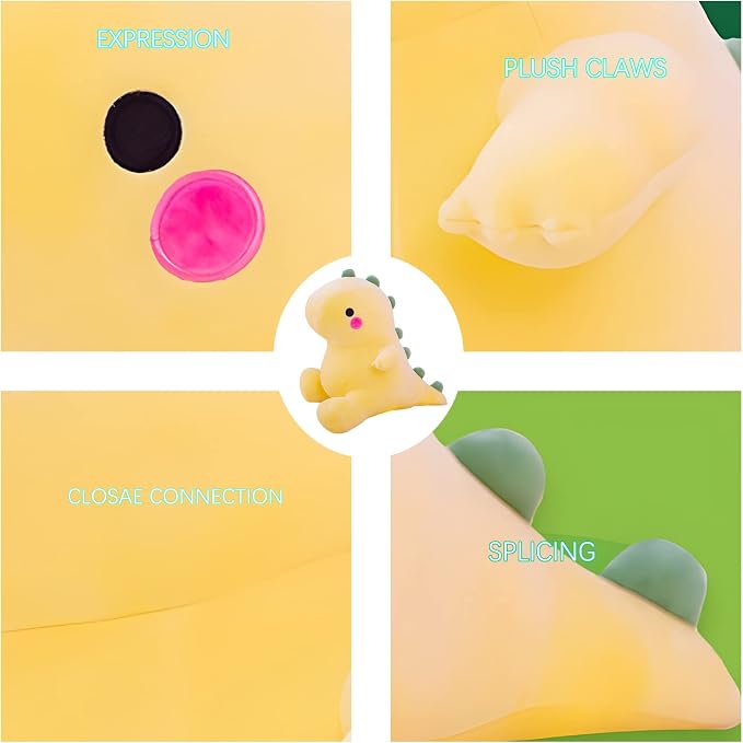 DUANMUL Plush Dinosaur Toy - 8in Stuffed Animal for Kids, Cute & Soft Dino Doll Gift (Yellow)