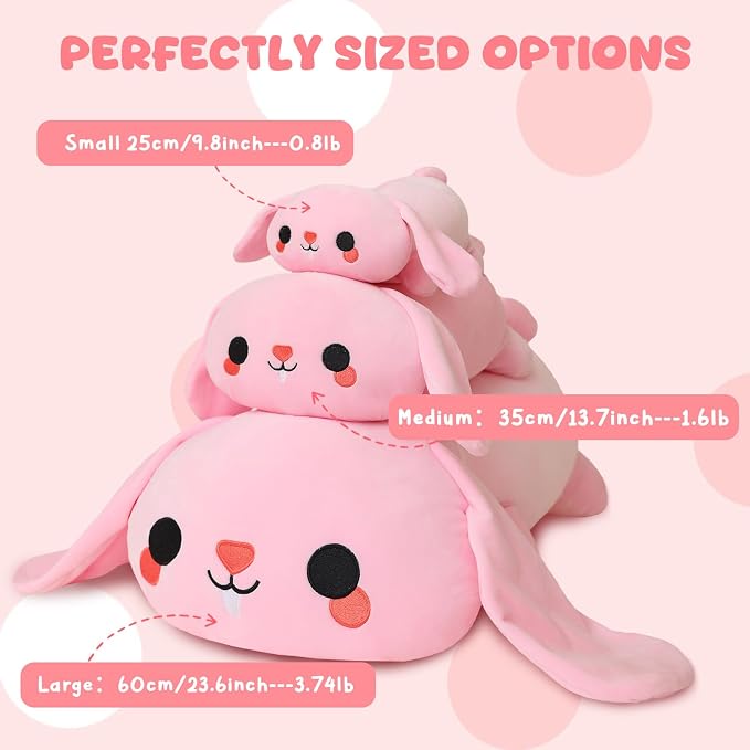 TOYSYM Weighted Stuffed Animals, 1.6 lbs Bunny Stuffed Animal with Weighted Beads, Cute Plush Toy Pillow Gifts for Adults Kids Boys Girls