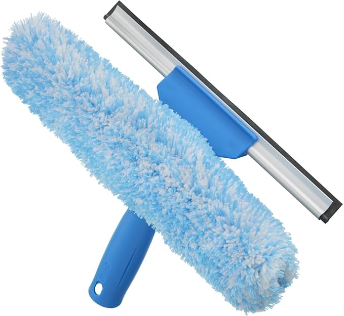 Unger Professional 2-in-1 Squeegee & Scrubber - 10” Window Cleaning Tool – Cleaning Supplies, Squeegee for Window Cleaning, Commercial & Residential Use, Microfiber Sleeve