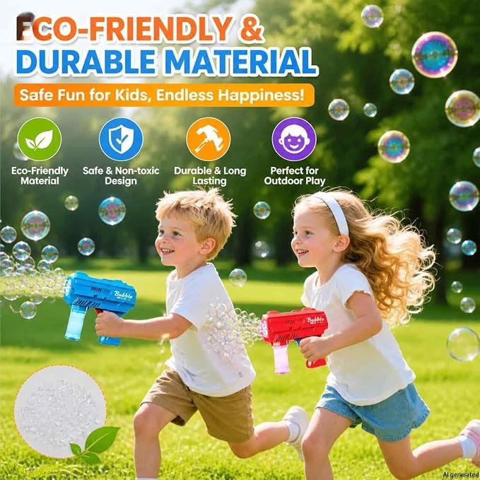 Kids Automatic Bubble Gun LED Light & Refill Solution – Leakproof Bubble Blaster, Outdoor Toys Toddlers 3-8, Birthday Gift, Easter Stuffer, Wedding & Party Supplies (Blue)