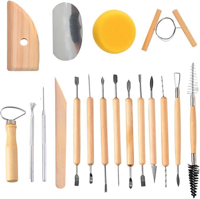 S & E TEACHER'S EDITION 19 Pcs Pottery Tools & Clay Sculpting Tools, Double Sided Ceramic Clay Carving Tool Set for Pottery Modeling Smoothing.