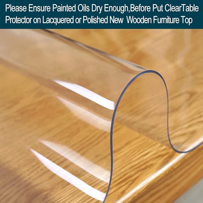 Wadrac Multisize PVC Clear Table Cover Protector-1.5mm Thick 18x64 inch Plastic Coths Non-Slip Anti Scratch Plastic Table Cloths Desk Covers for Kitchen Table/Computer Work Study Desk Topper Mat