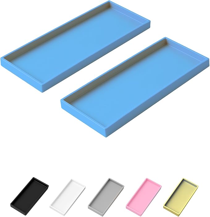 Vanity and Bathroom Tray, 15" ABS Countertop Organizer,Waterproof Vanity Tray for Toilet Tank,Perfume,Soap,Keys,Bathroom Accessories,Kitchen and Bath Trays,Non Slip Small Trays,Blue,2 Pack