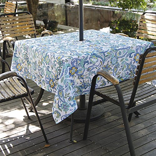 Melaluxe Spring/Summer Wrinkle-Free Waterproof Outdoor Tablecloth with Umbrella Hole and Zipper, 60-Inch-by-84 Rectangle - color: Flower, size: 60" x 84" (Rectangular)