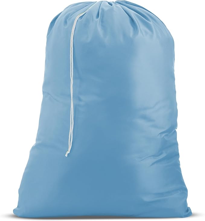 Nylon XL Laundry Bag - Locking Drawstring Closure, Machine Washable, These Large Bags Will Fit a Laundry Basket and Strong Enough to Carry up to Two Loads of Clothes (Light Blue | 30" x 40")
