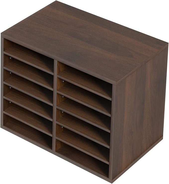 VEVOR Literature Organizers, 12 Compartments Office Mailbox with Adjustable Shelves, Wood Literature Sorter 20.4x12x16.1 inches for Office, Home, Classroom, Mailrooms Organization, EPA Certified Brown
