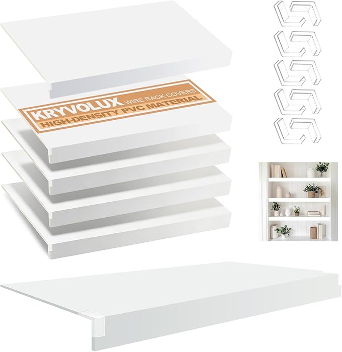 5 Pcs Wire Rack Covers 40x16x3 inch PVC Pantry Shelf Cover 0.31 inch Thick Removable Closet Wire Rack Shelf Covers,Decoration Kitchen Bathroom Office Shelving (Light luxury white,40x16x3 inch)