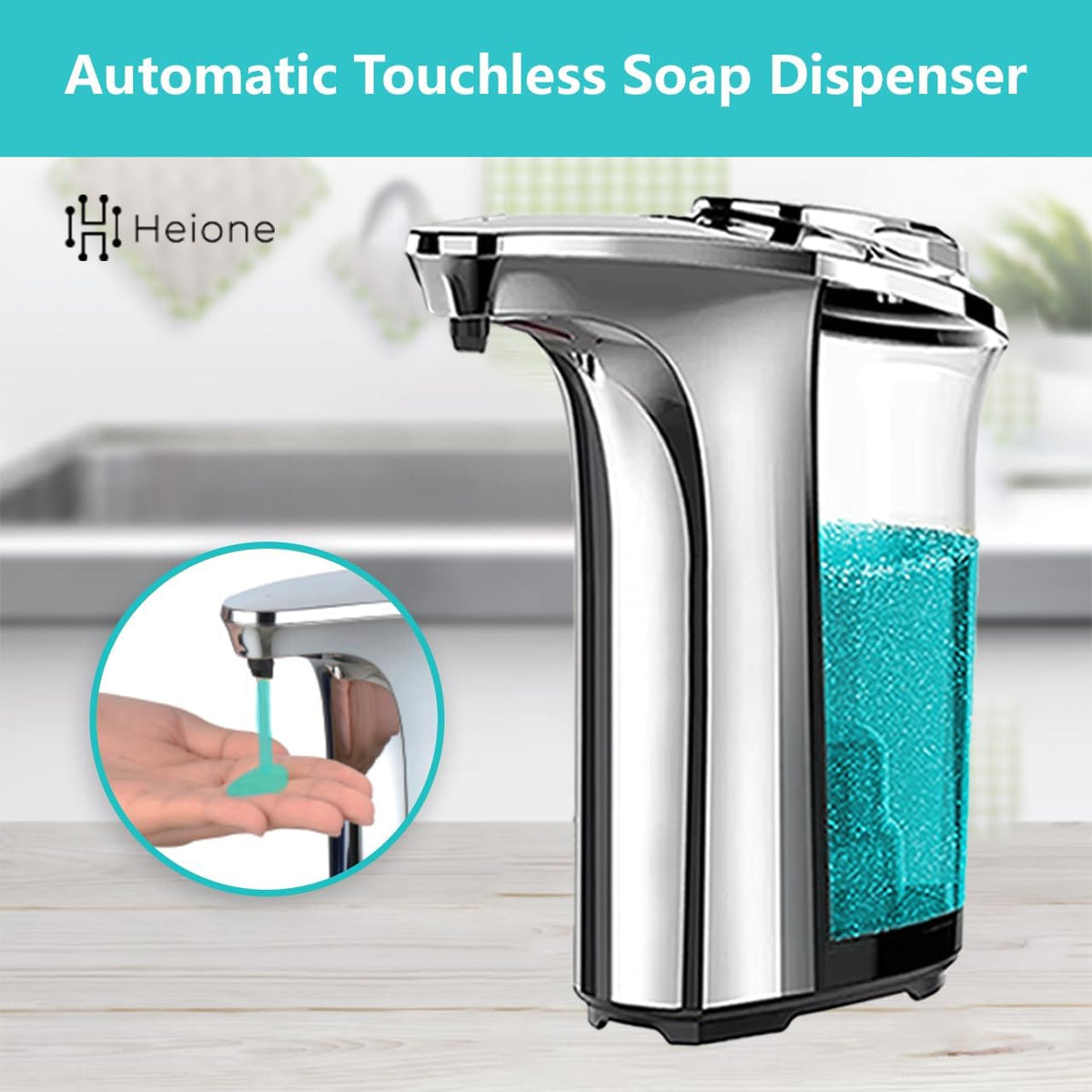 Automatic Soap Dispenser, Touchless, 17oz / 500L, Infrared Motion Sensor, 5 Adjustable Liquid Levels, Large Capacity, Suitable for Hands, Bathroom, Sinks, Office, Kitchen, Wall Mount or Countertop.