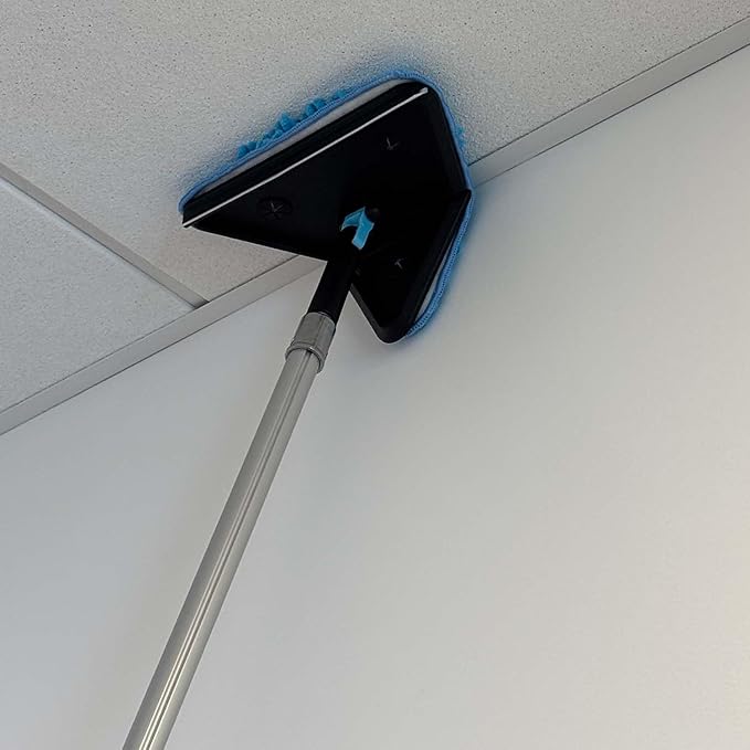20 Foot Wall Cleaner Mop with 12 Ft Heavy Duty Extension Pole, 3-in-1 High Ceiling Cleaning Tool with 4 Microfiber Chenille Pad, Cobweb Duster, Fan, Baseboard, Window Squeegee Kit (12ft)