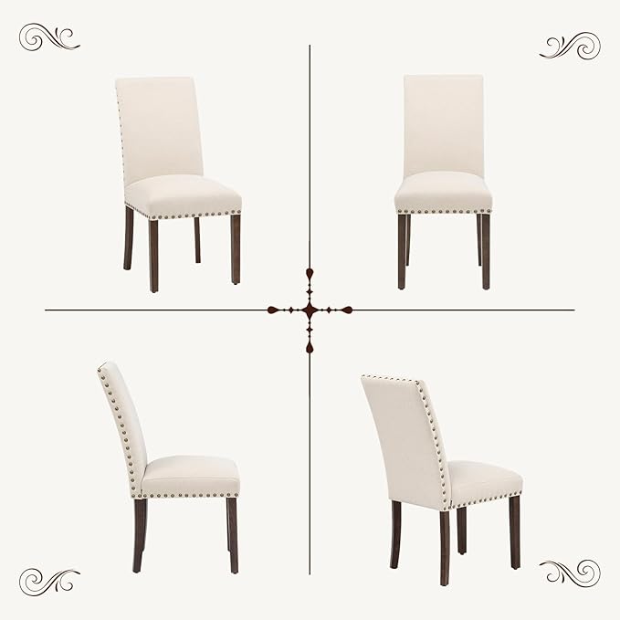 Furniliving Upholstered Wood Dining Chairs High Back Dining Room Chairs with Wooden Legs for Kitchen Dining Room Living Room. (Beige, Set of 2)