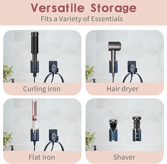 Dyson Airwrap Holder, Aluminum Curling Iron Holder Wall Mount for Dyson Airwrap/Airstraight/Shark Flex Style, Flat Iron Holder for Bathroom Storage, Black & Gold Chochoyah