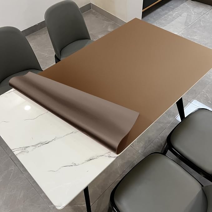 Leather Table Pad,1.8mm Thick,40x72 Inch,Dining Table Pad,Table Pads for Dining Room Table Rectangular,Table Protector for Dining Room Table(Mud Color+Champagne Gold,40x72)