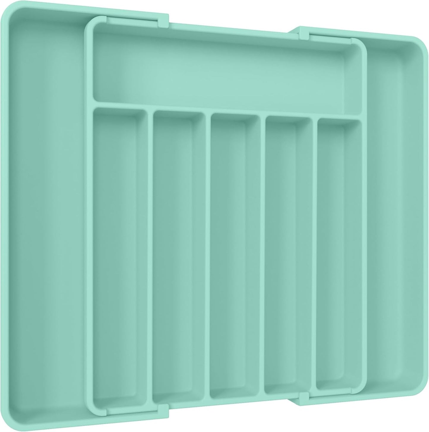 Aujen Silverware Organizer - Expandable Kitchen Drawer Organizer, Adjustable Utensil Organizer, Cutlery Tray for Forks, Knives, Multipurpose Kitchen Organizers and Storage Solution, Green, Large