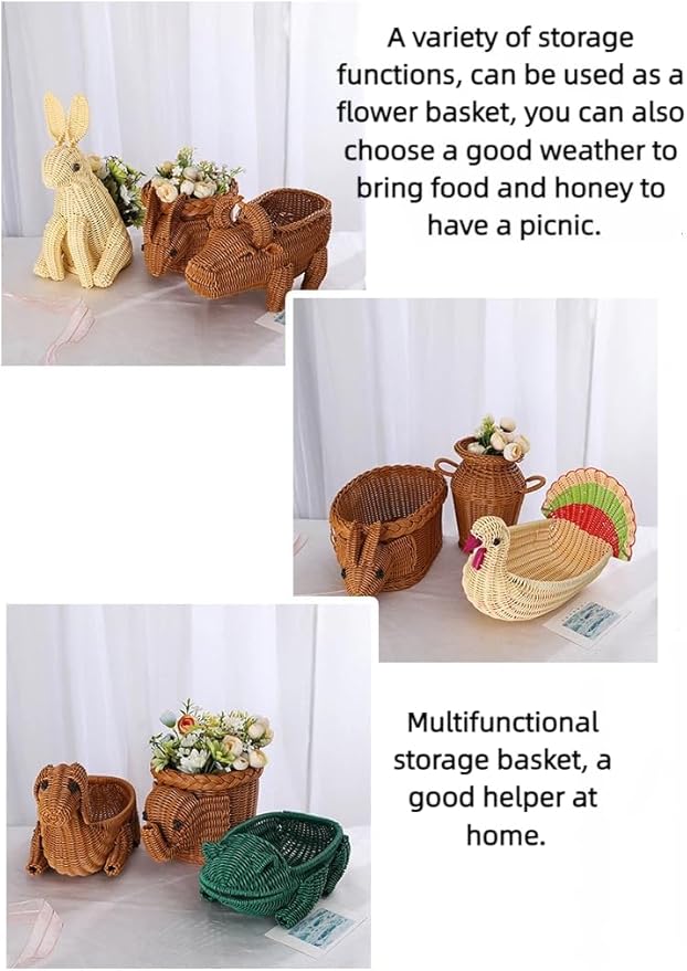 hand-woven round rattan basket storage basket storage box ornaments decorative basket multifunctional picnic food bread basket fruit gift basket key basket. (pig)