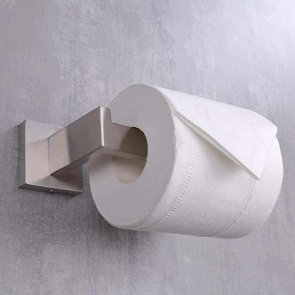 TASTOS Toilet Paper Holder Brushed Nickel 2 Pack, Toilet Tissue Roll Holders Dispenser and Hangers Wall Mounted for Bathroom & Kitchen, Stainless Steel Modern Square Style (Silver)