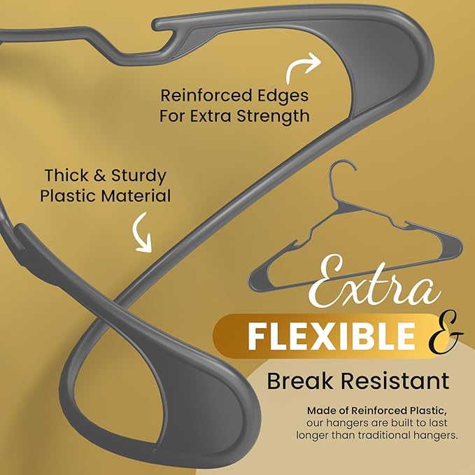 30 Pack Adult Plastic Hanger for Shirt Pants Coats Dresses Skirts Suits Jackets - Standard Thick Coat Hanger - Sturdy & Durable Design with Shoulder Grooves Hook - Grey