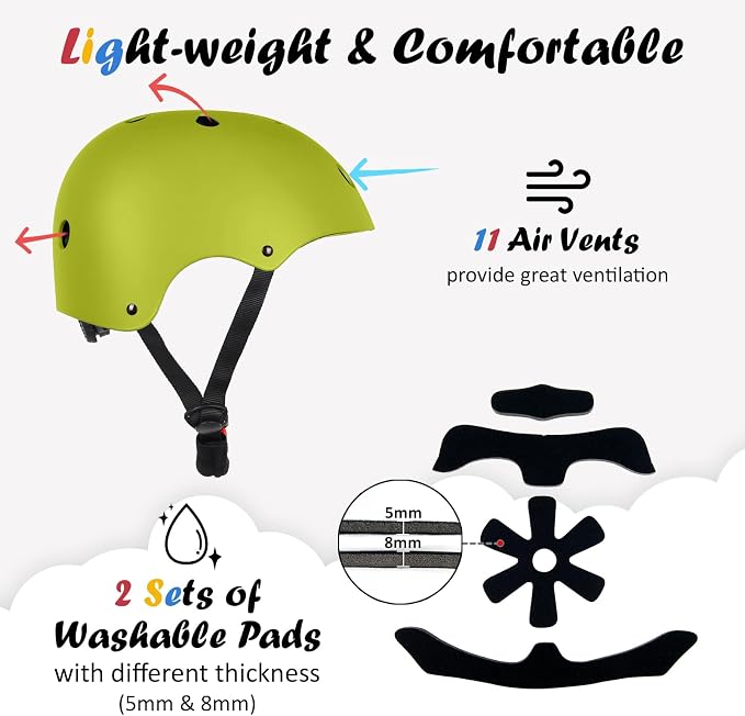 Kids Bike Helmet, Adjustable and Multi-Sport, from Toddler to Youth, 3 Sizes