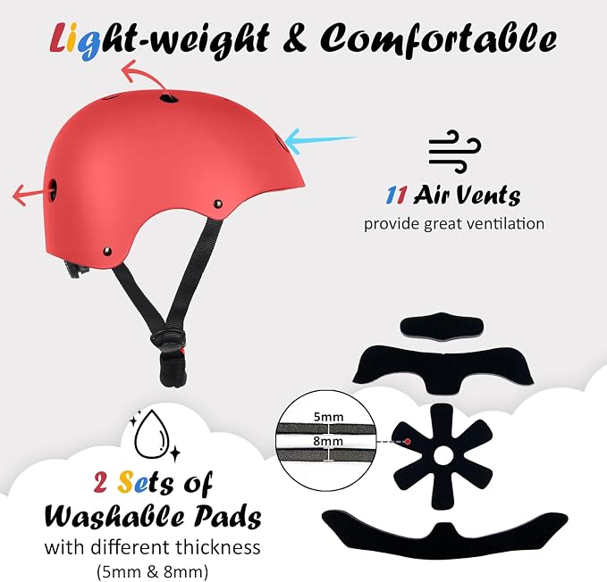 Kids Bike Helmet, Adjustable and Multi-Sport, from Toddler to Youth, 3 Sizes