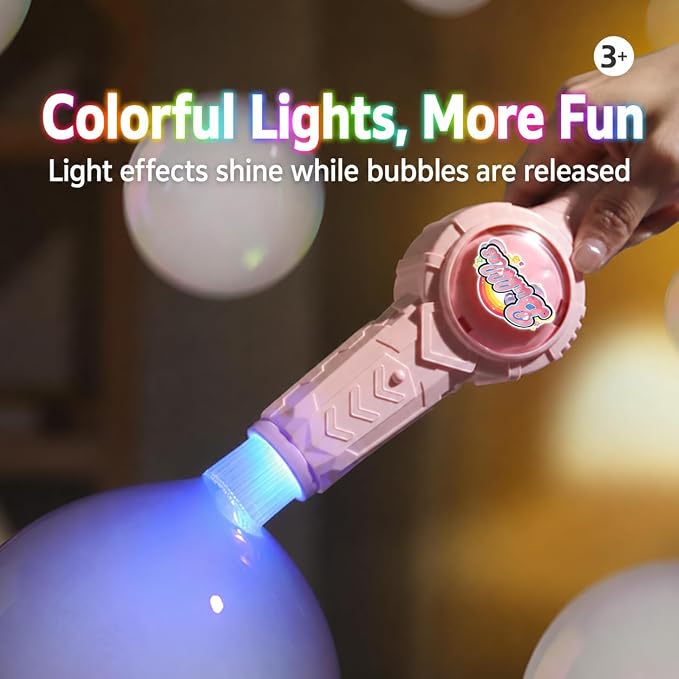 Fog Bubble Machine, Electric Smoke Bubble Maker with Music & Colorful Lights, Magic Interactive Bubble Fog Game for Kids Parties Gift, Includes 3 Refills, Pink