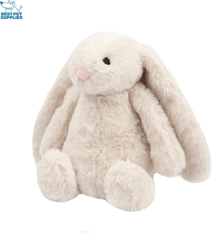 Best Pet Supplies Interactive Squeaky Dog Chew Toy, Ideal Dog Toys for Chewers, Small, Medium & Large Dogs, and Fetch Lovers - Bunny (Beige, Gray), Large