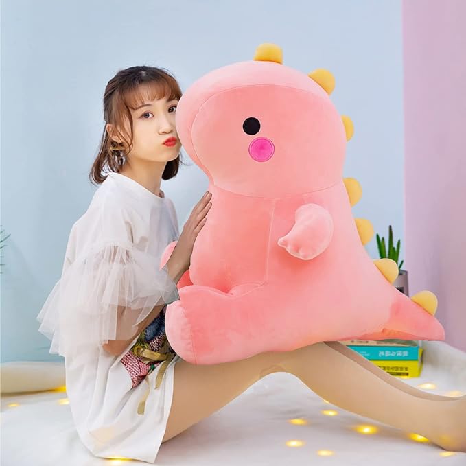 DUANMUL Cute Dinosaur Plush Toys, Fat Dinosaur Stuffed Animals Toys Dolls, Dinosaur Plush Toy Soft Stuffed Animal Dino Plushies Doll Cute Birthday Gifts for Kids Girls Boys (Pink,23in)