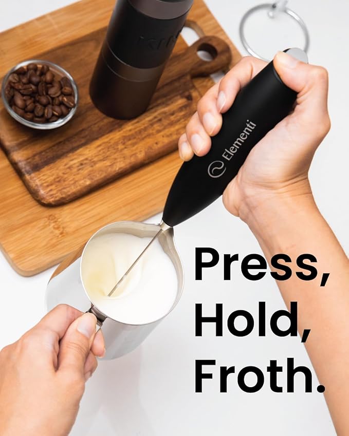 Elementi Electric Milk Frother Handheld - Mini Whisk for Coffee, Matcha and Drinks - Portable Frother & Mixer with Stand (Royal Blue)