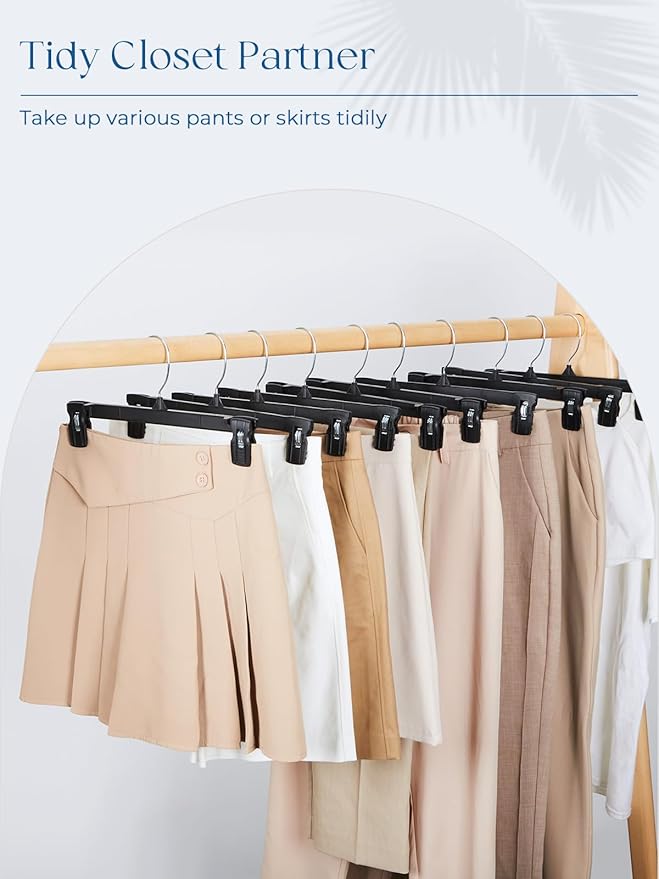 Smartor Space Saving Heavy Duty Hangers - 300 Pack, Slim Plastic Pants and Shorts Hangers, Ridged Non-Slip with Pinch Clips, 360-Rotating Chrome Swivel Hook, Black, 10 Inches