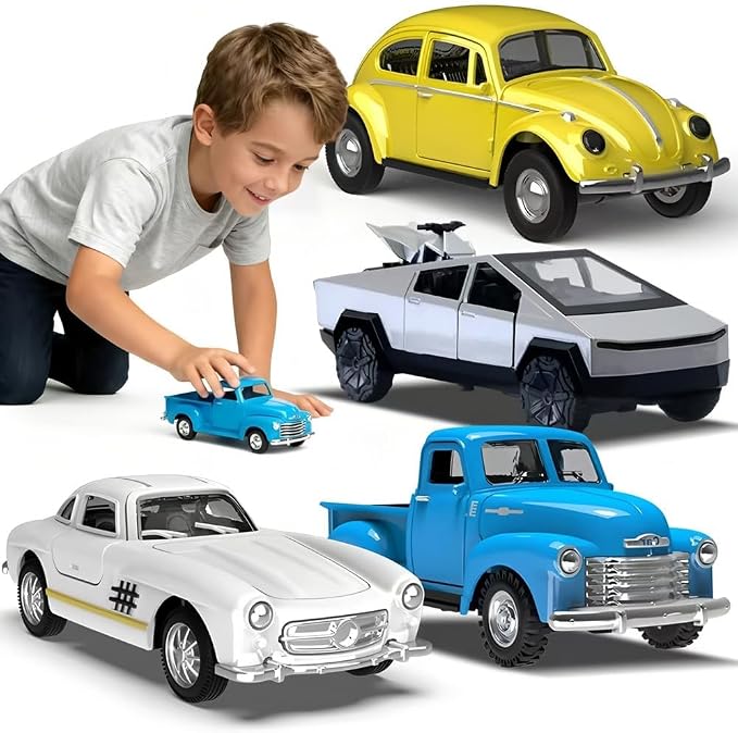 Little Blue Truck Toys for Kids Ages 2 3 4 5 6 7 8 Year Old Boys Girls, 1:32 Alloy Kids Car Toys, with Pull Back Model Cars diecast Cars Toddlers Race playsets Birthday Set