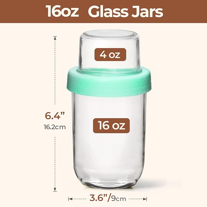 ComSaf Pink Overnight Oats Containers with Lids (16oz+4oz, 1Pcs), Glass Yogurt Parfait Cups for Cereal Nut Fruit, Dual-Layer Chia Pudding Jars with Dry and Wet Separation, Meal Prep, Glass for Salad