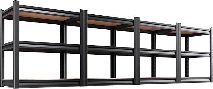 Set of 4 Garage Shelving,3 Tier Garage Storage Shelves,Adjustable Heavy Duty Metal Shelving Units and Storage Large Rack,Utility Steel Shelf For Shop Warehouse Industrial Pantry Basement 33"x35"x16"