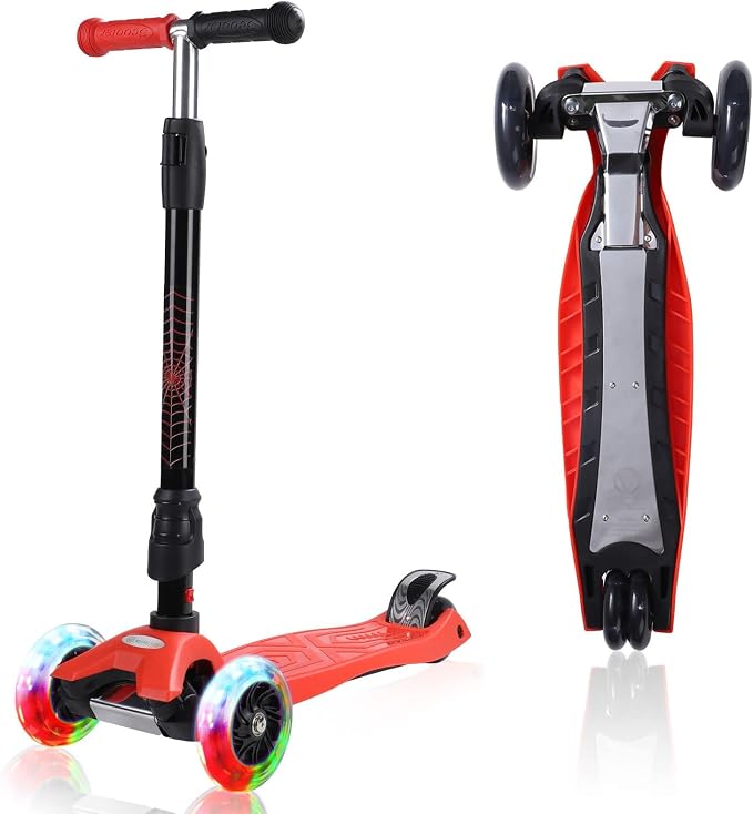 3 Wheel Scooter for Kids Ages 6-12,Kids Scooter with Light Up Wheels, Sturdy Deck Design, and 4 Height Adjustable Suitable for Kid Ages 3-12
