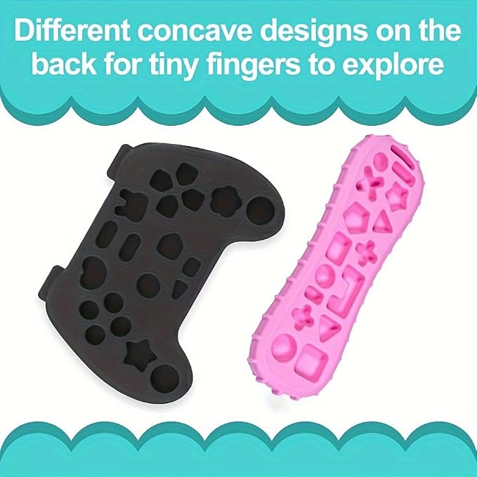 AALFA Baby Teething Toy, Soft TV Remote+Game Machine Shape Chew Set Intellectual Development Intellectual Development Educational Toy,Safe Silicone Toddler Infant (Black (handle+remote control))