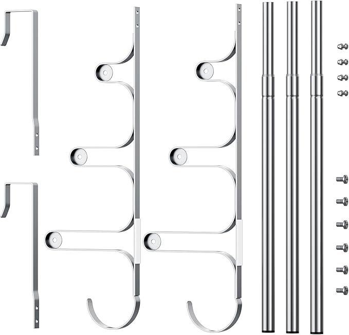 Over The Door Towel Rack, Over Door Towel Rack for Bathroom Door, Triple Towel Storage Holder with Hooks (Silver)