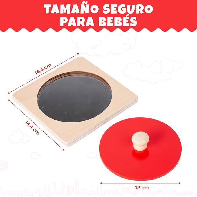Montessori Baby Toys Play Kit Montessori Mirror Peekaboo Knob Puzzle, Medium Spinning Drum and Rainbow Fabric Ball Kit Toys for6-12Months Toddlers (Mirror Peekaboo Knob Puzzle)