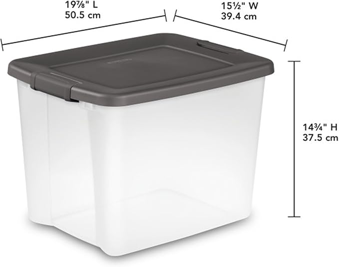 Sterilite 12-Pack 50 Quart ShelfTote, Clear Plastic Storage Organizer Bins with Gray Lids – Stackable Home and Office Containers for Closet or Shelves
