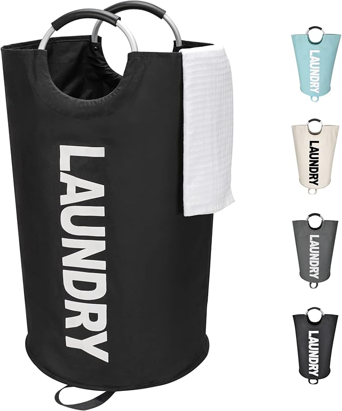 90L Large Laundry Basket, Freestanding Tall Clothes Hamper, Collapsible Laundry Bag, Black