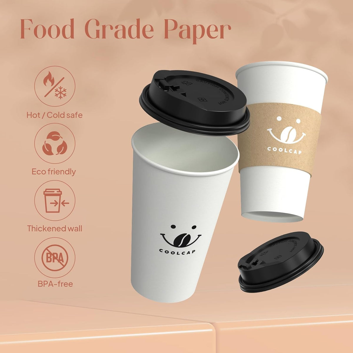 Coffee Cups with Lids and Sleeves, 16 Ounce 200 pack To Go Coffee Cups with Lids, Paper Hot Cups for Hot & Cold Beverage (White, 16 Ounce)
