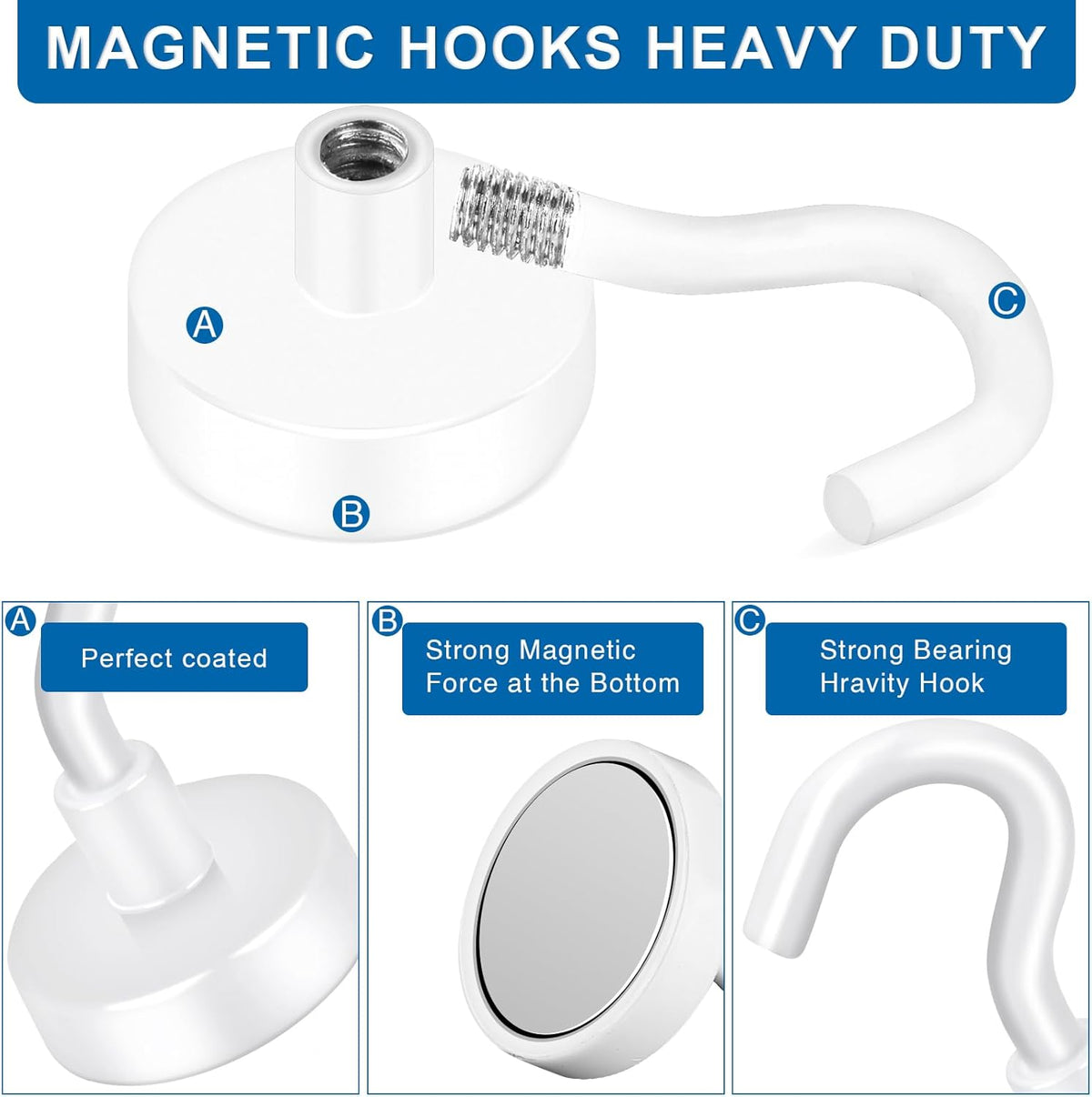 LOVIMAG Cruise Ship Essentials, 80Lb Magnetic Hooks for Cruise Cabins, Strong Magnetic Hooks for Hanging, Refrigerator, Celling, Grill, Fridge, Kitchen-12Pack