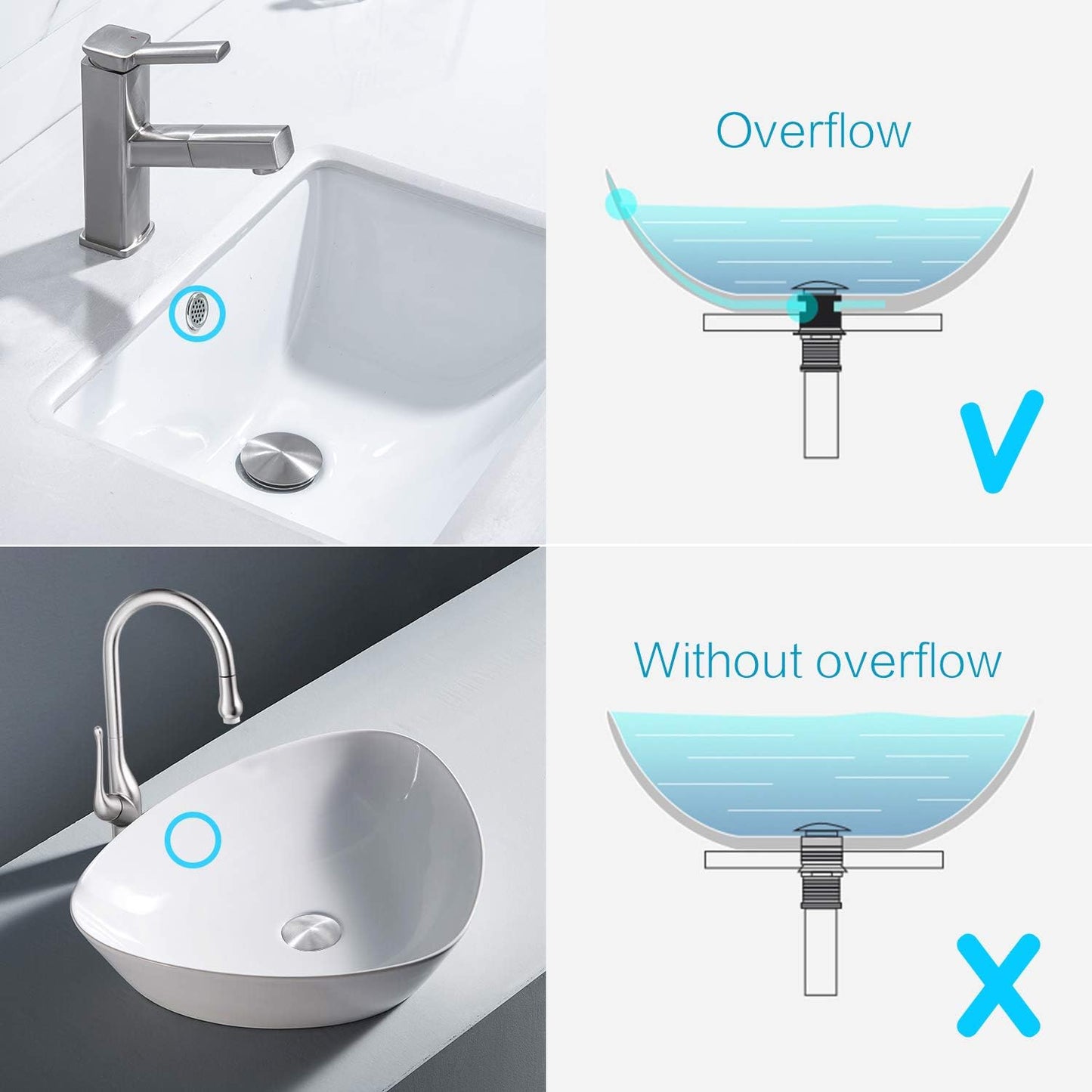 KAIYING Pop Up Drain, Bathroom Sink Drain Stopper with Overflow, Vessel Sink Drain Assembly with Detachable Basket Stopper, Anti-Explosion and Anti-Clogging Drain Strainer (Brushed Nickel)