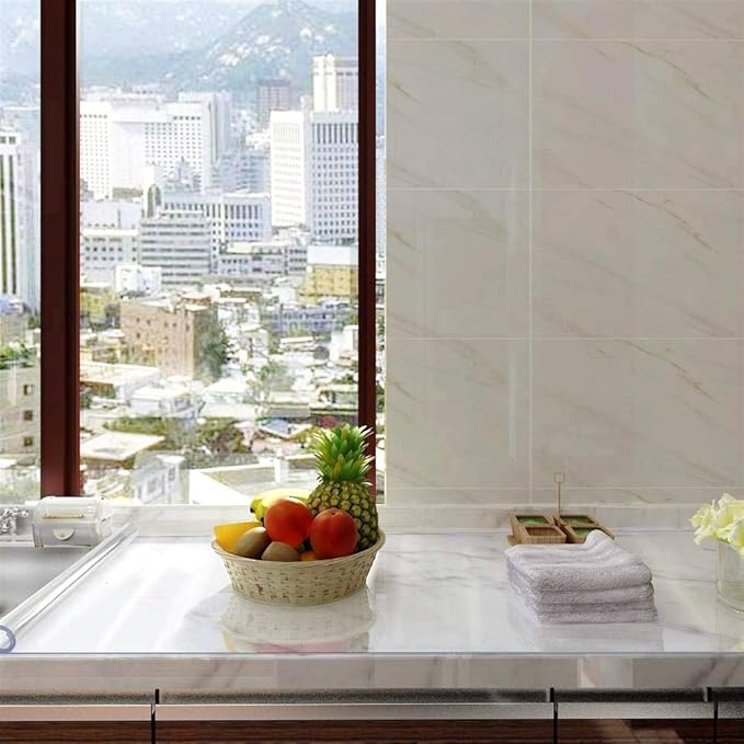 NECAUX Custom 56 x 68 Inch Clear Table Cover Protector, 1.5mm Thick Wood Grain Transparent Table Pad Non-Slip Tablecloth Plastic Protective Pad for Dining Room Table, Conference Table