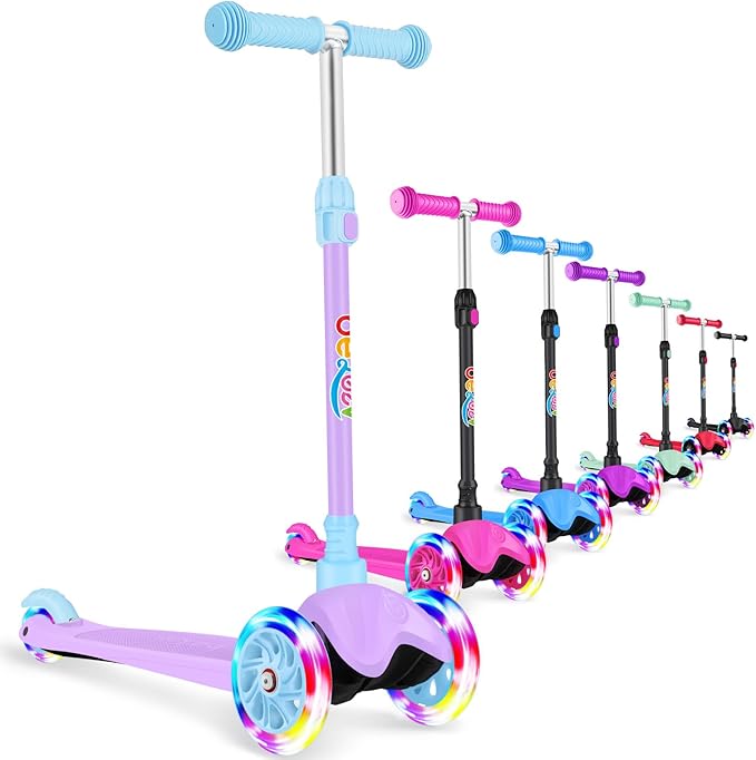 BELEEV A1 Scooter for Kids Ages 2-6, 3 Wheel Kick Scooter for Toddlers Girls Boys, Light up Wheels, Adjustable Height, Lean to Steer, Non-Slip Deck, Lightweight Push Scooter for Children