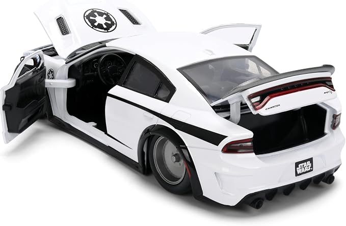 Jada Star Wars Stormtrooper with 2021 Dodge Charger SRT Hellcat Die-Cast Vehicle 1:24 Scale – Opening Parts Toys