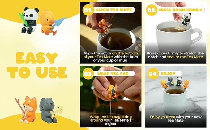 Tea Mates - 1pc Cute Fishing Panda - Tea Bag Holder and String Rest - Tea Accessory for Cup and Mug - Unique Funny Novelty Toy Gift Idea - Animal Figurine Drink Marker