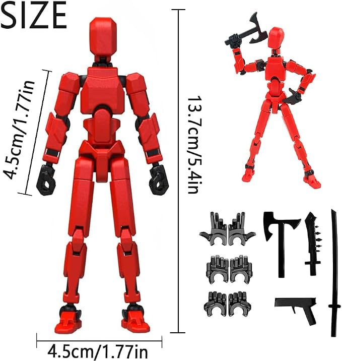 DANONI Titan13 Action Figure, Lucky Robot 13 Action Figures, 3D Printed Multi-Jointed Movable Action Figure, Dummy Robot 13 Figures Toy for Desktop Decorations Game Gifts (Red)
