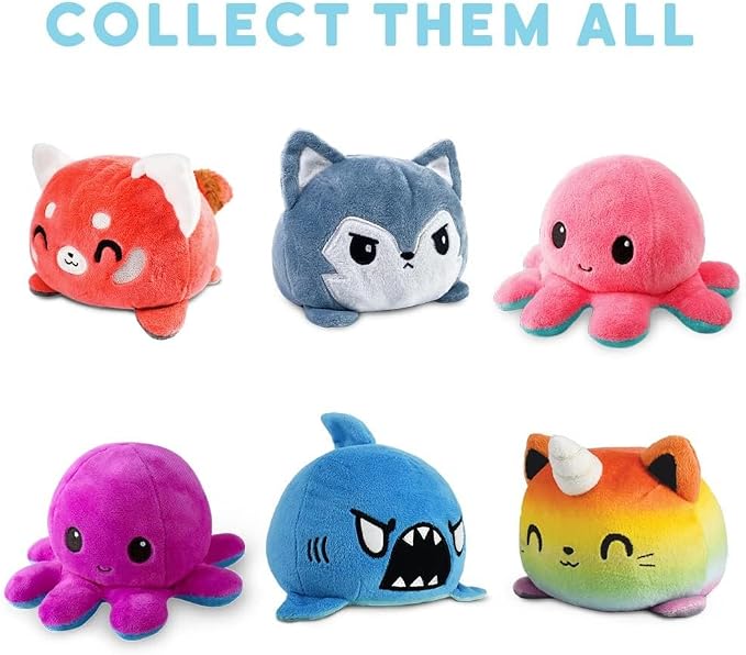 TeeTurtle Reversible Octopus Plushie 4-Inch Happy Purple + Dead Gray Two-Sided Flip Plush Toy with Embroidered Details - Cute Mini Collectible Plush for Kids, Teens, and Adults