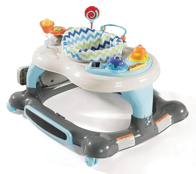 Storkcraft 3-in-1 Activity Walker and Rocker with Jumping Board Feeding Tray, Interactive Toy Tray for Toddlers Infants, Blue/Gray