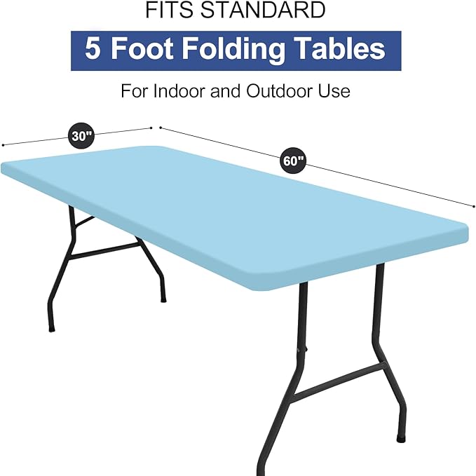 homing Rectangle Table Cloth Cover, Waterproof Polyester Elastic Fitted Tablecloth, Fits for 5 Foot Folding Tables, Washable Table Protector for Picnic, Camping, Outdoor (Light Blue, 30" x 60")