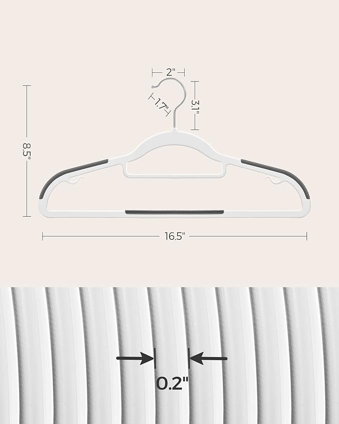 SONGMICS Pack of 50 Coat Hangers, Heavy-Duty Plastic Hangers, Clothes Hangers, White and Dark Gray UCRP020W02
